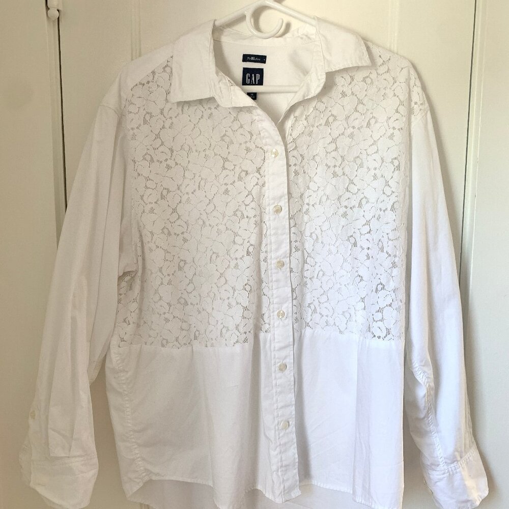 GAP Oversized Lace White Button Down Shirt size M - Picture 2 of 6